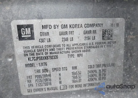 2019 Chevrolet Trax Lt z USA, uszkodzony, nr VIN KL7CJPSBXKB792339